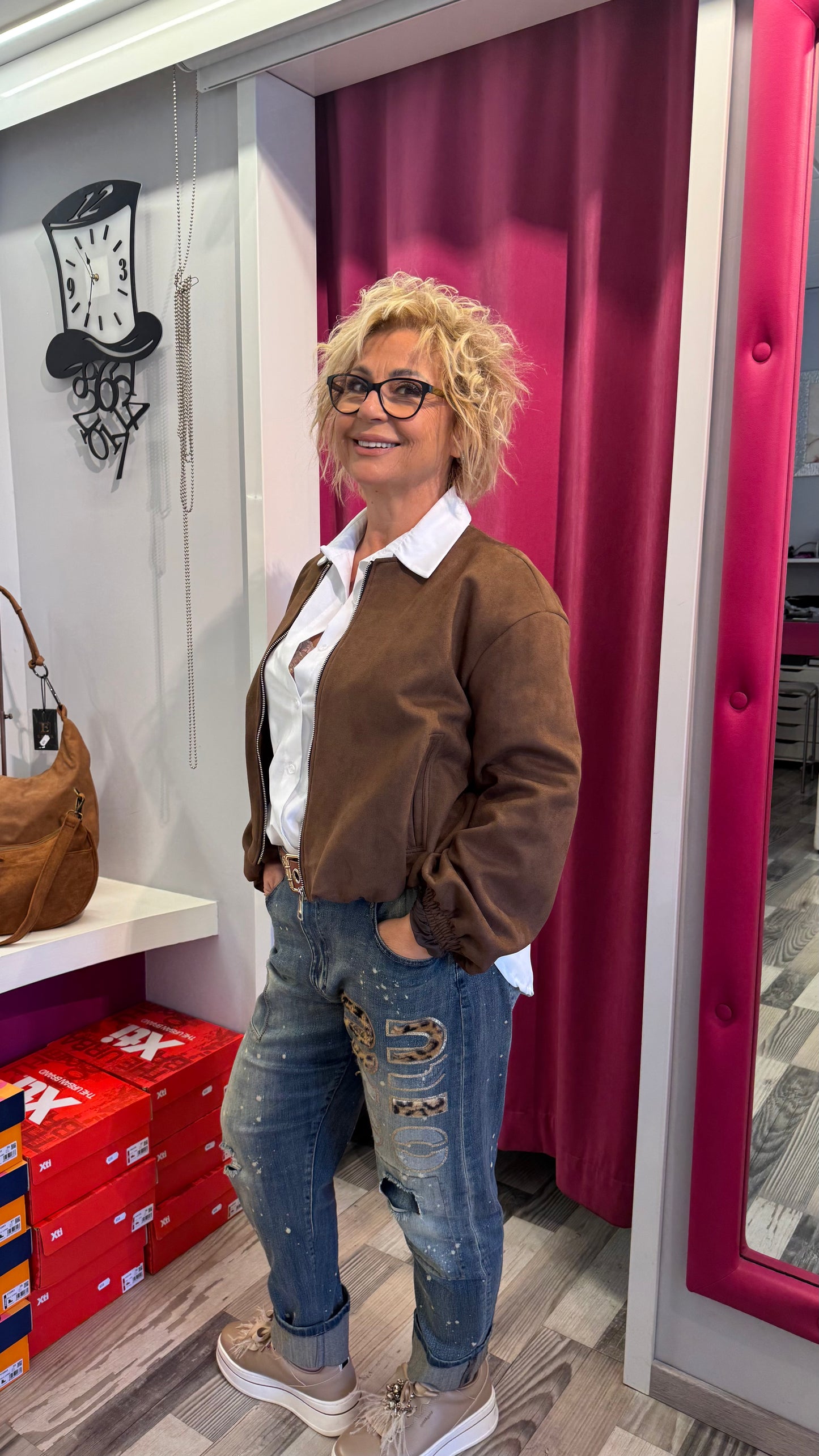 Bomber Marrone in suede