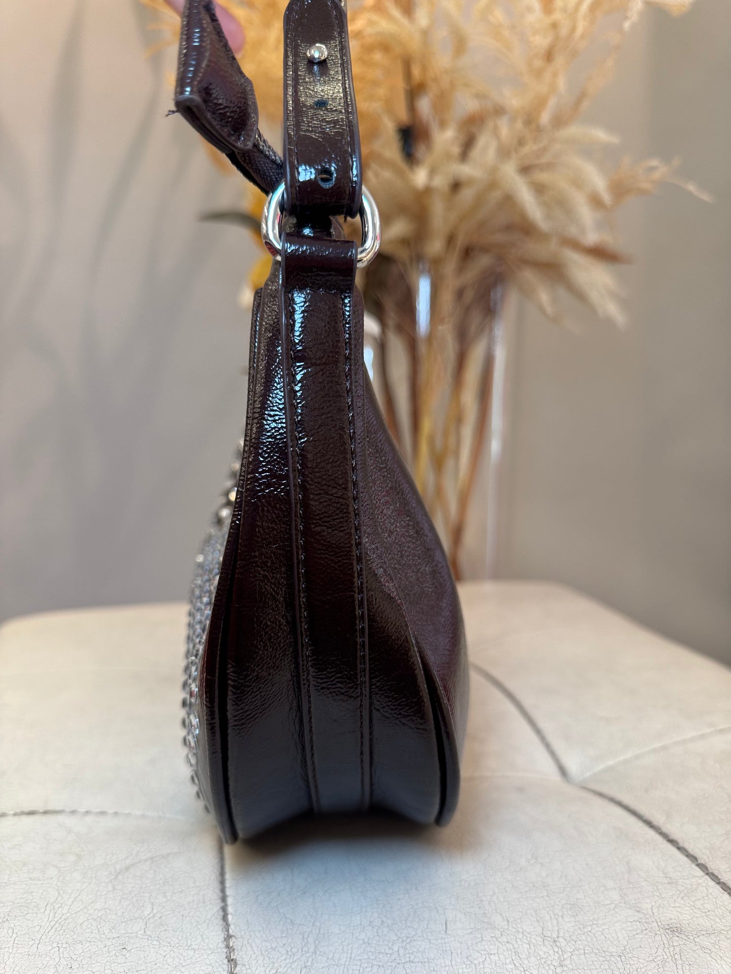 Borsa a mano con brillantini Cioccolato