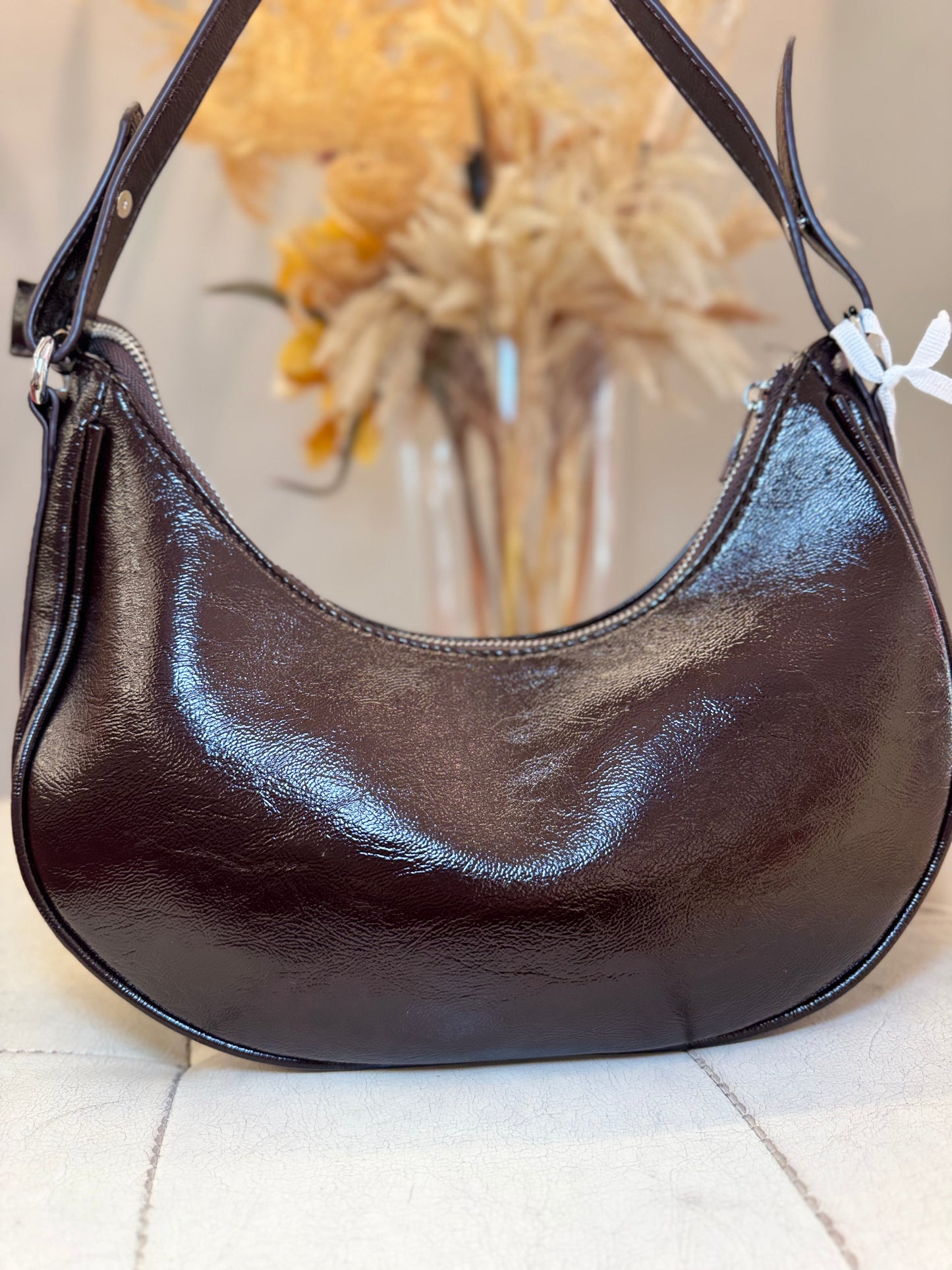 Borsa a mano con brillantini Cioccolato