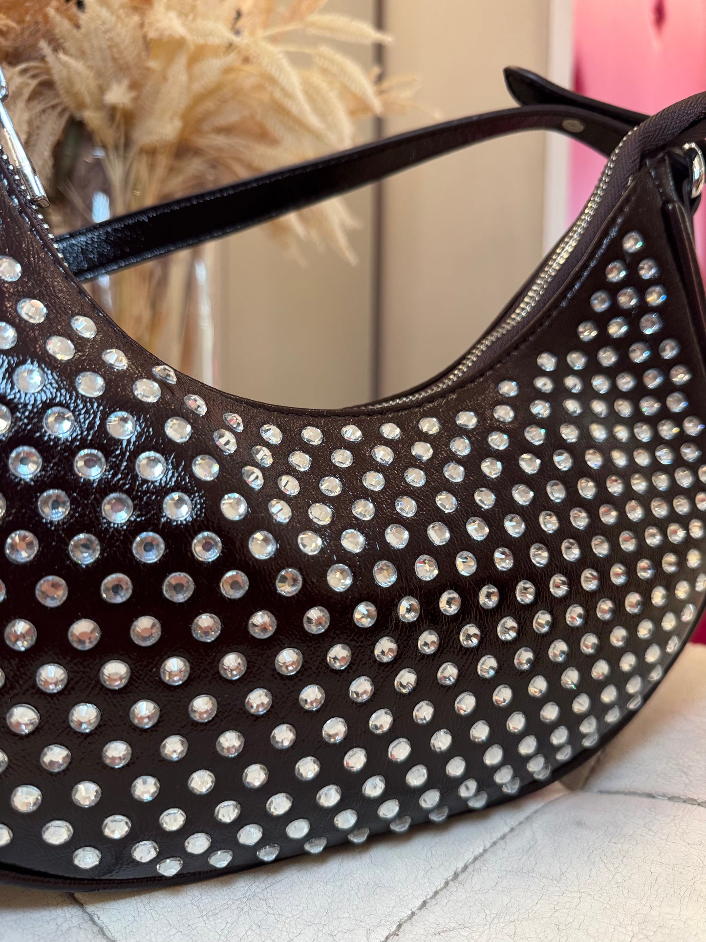 Borsa a mano con brillantini Cioccolato