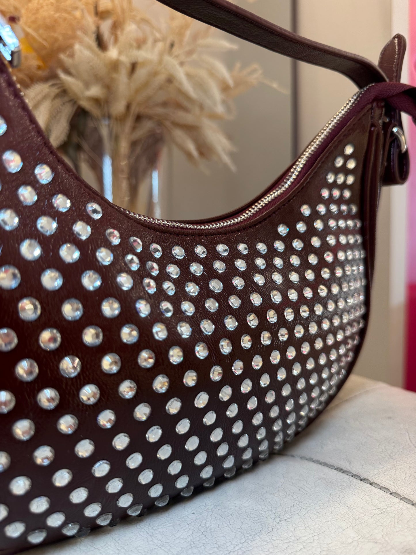Borsa a mano con brillantini Bordeaux
