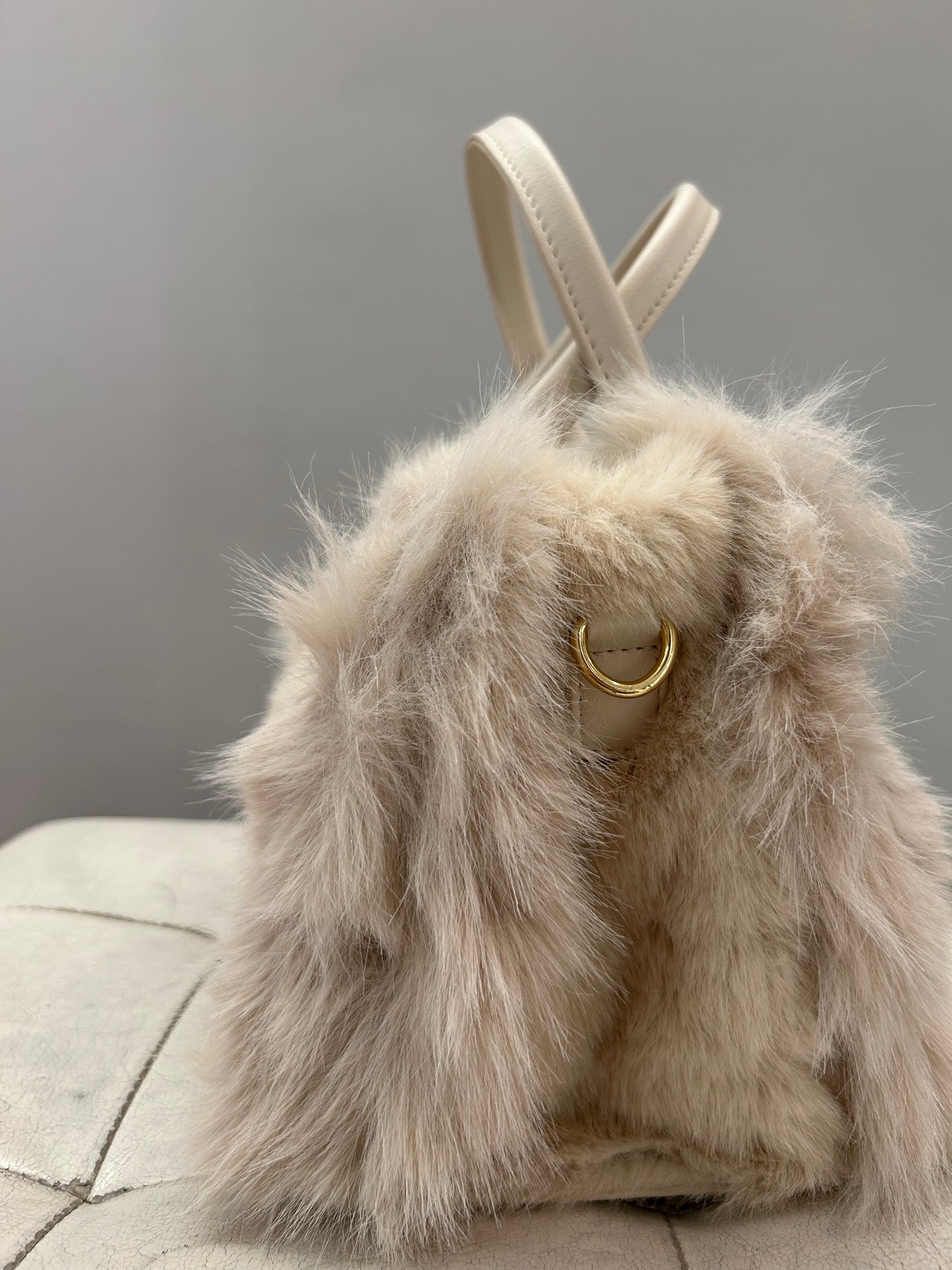 Borsa a mano Avorio SMALL con pelo