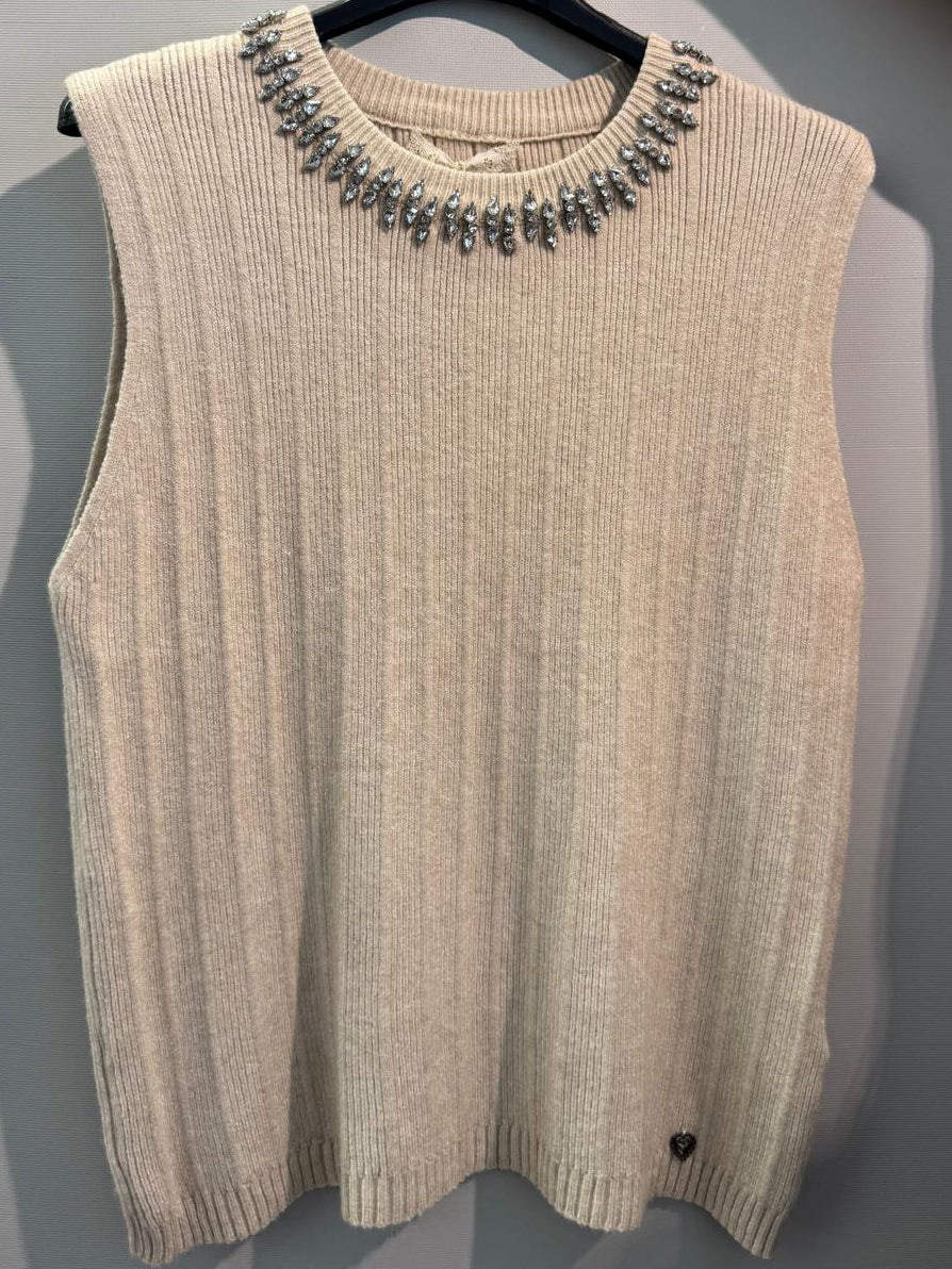 Gilet smanicato Avorio con gioielli