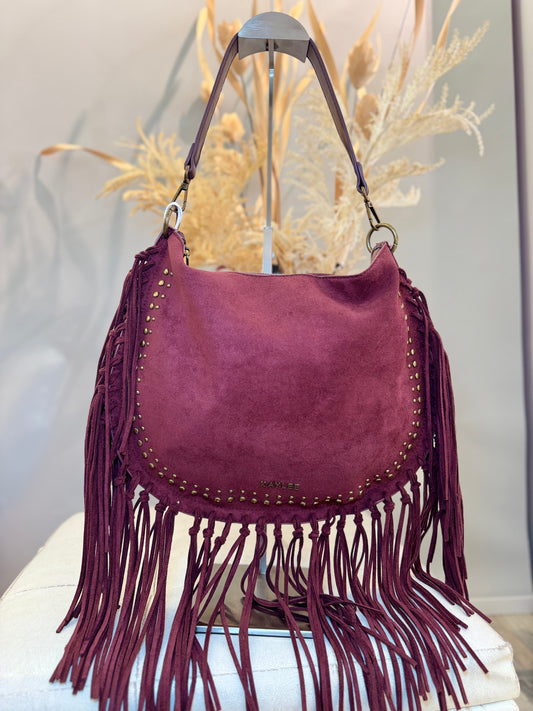 Borsa con frange bordeaux
