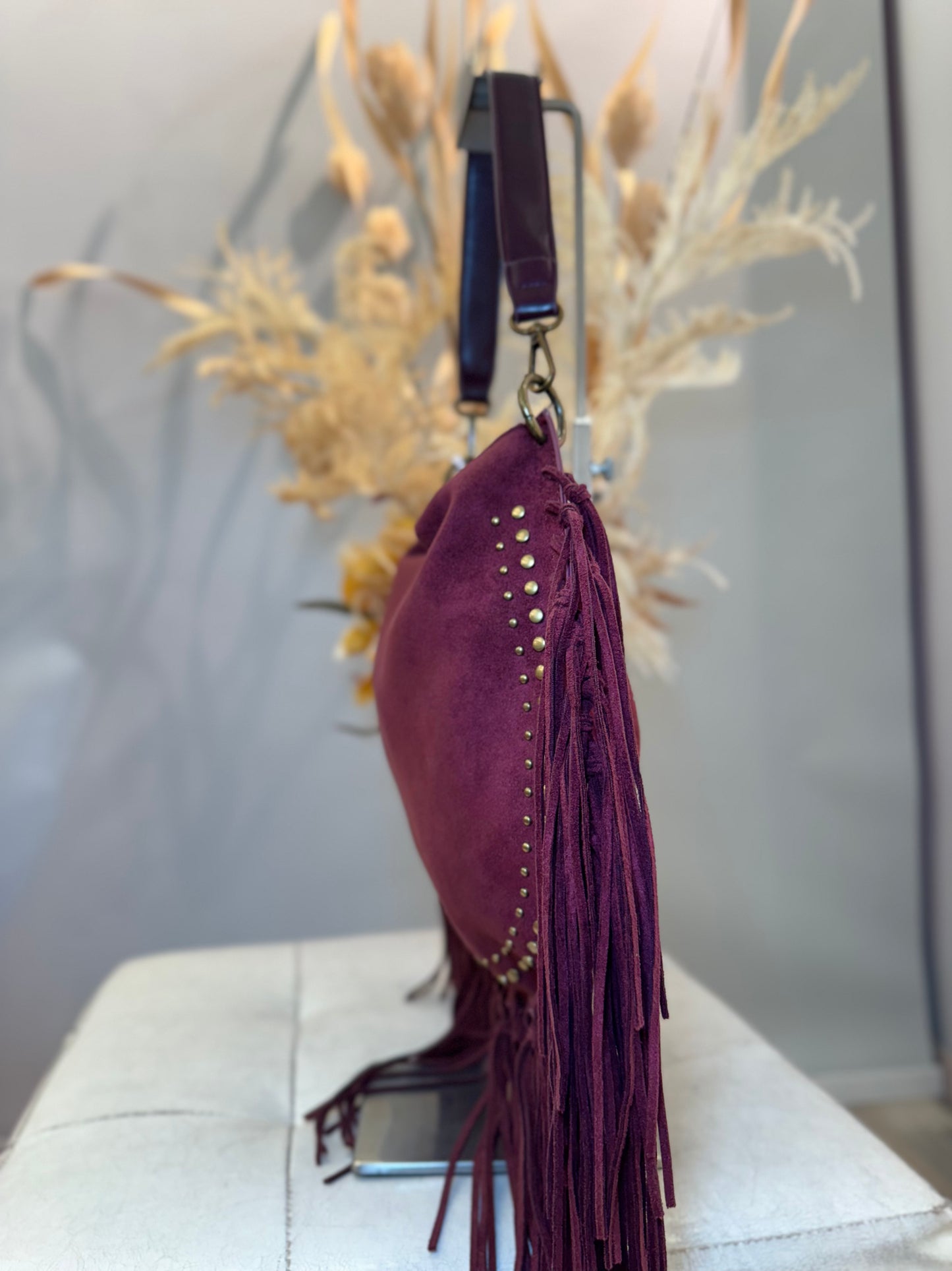 Borsa con frange bordeaux