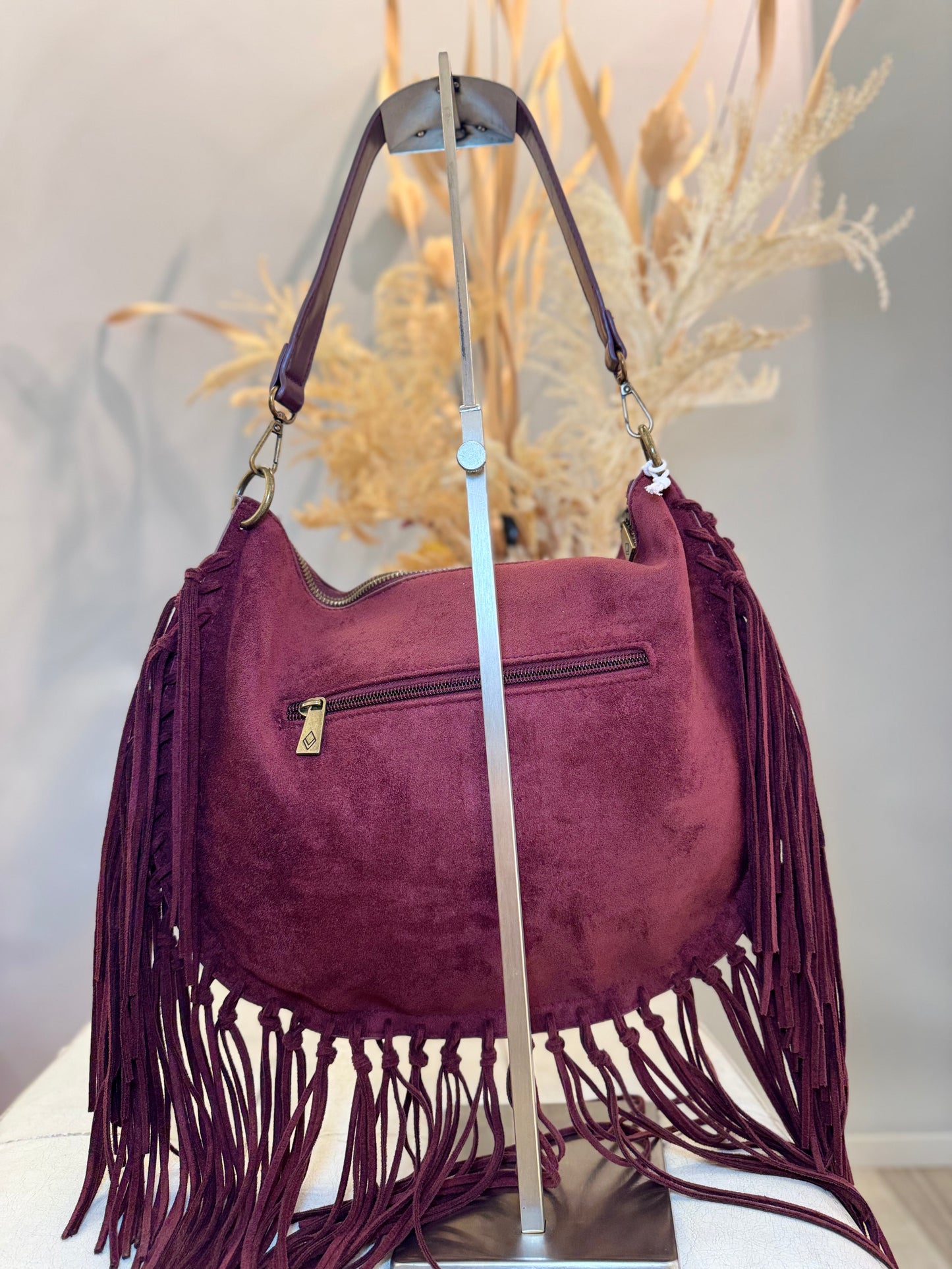 Borsa con frange bordeaux