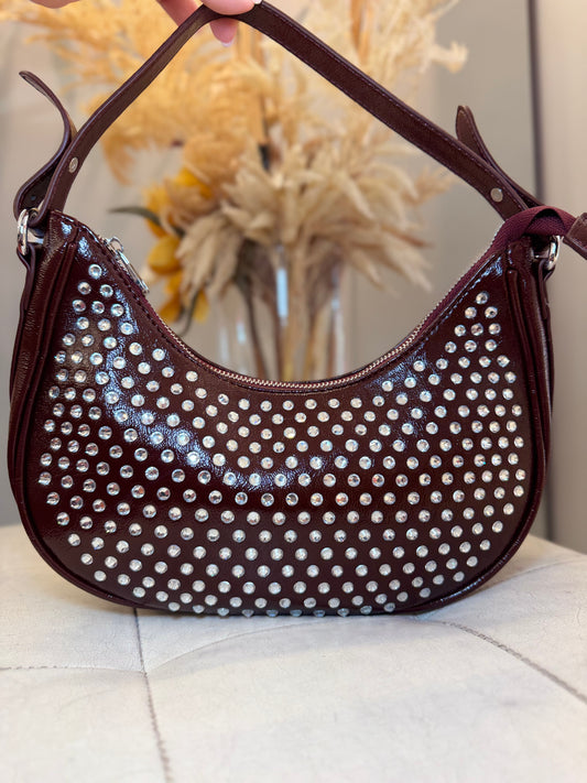 Borsa a mano con brillantini Bordeaux