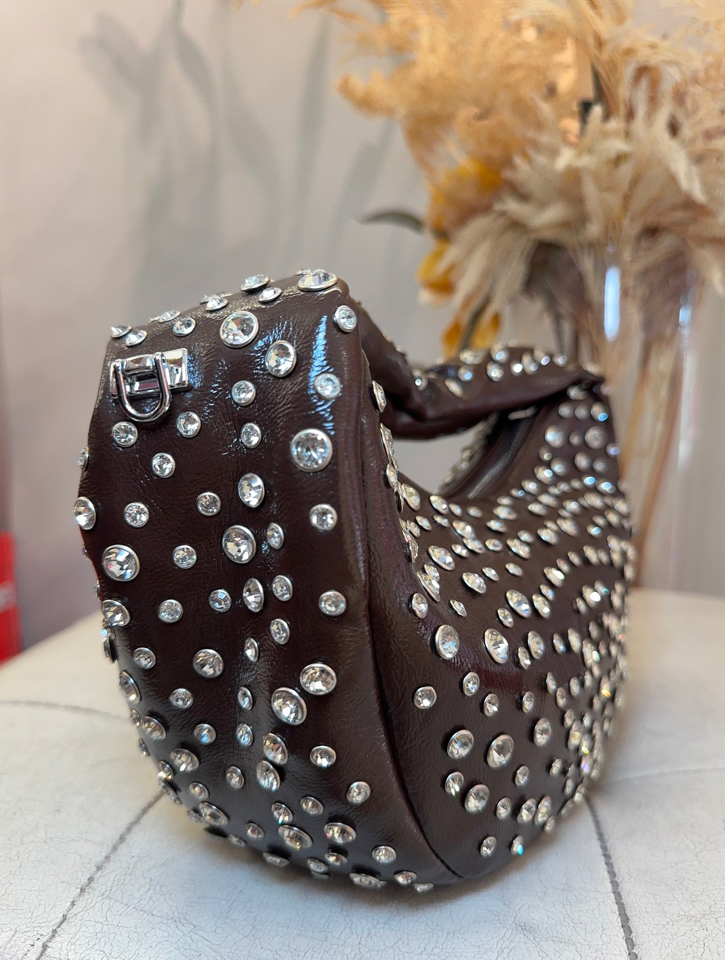 Borsa marrone con brillantini
