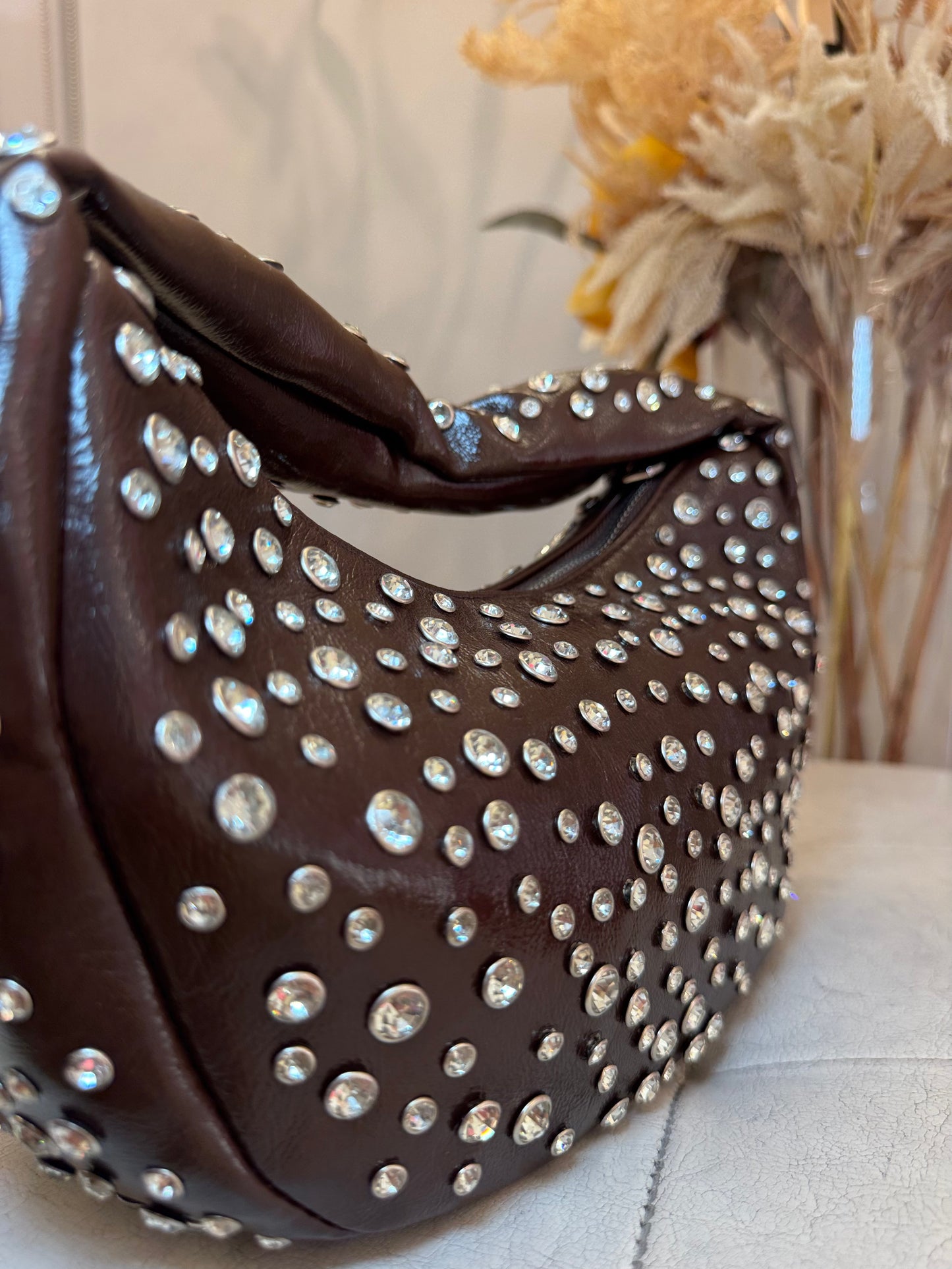 Borsa marrone con brillantini