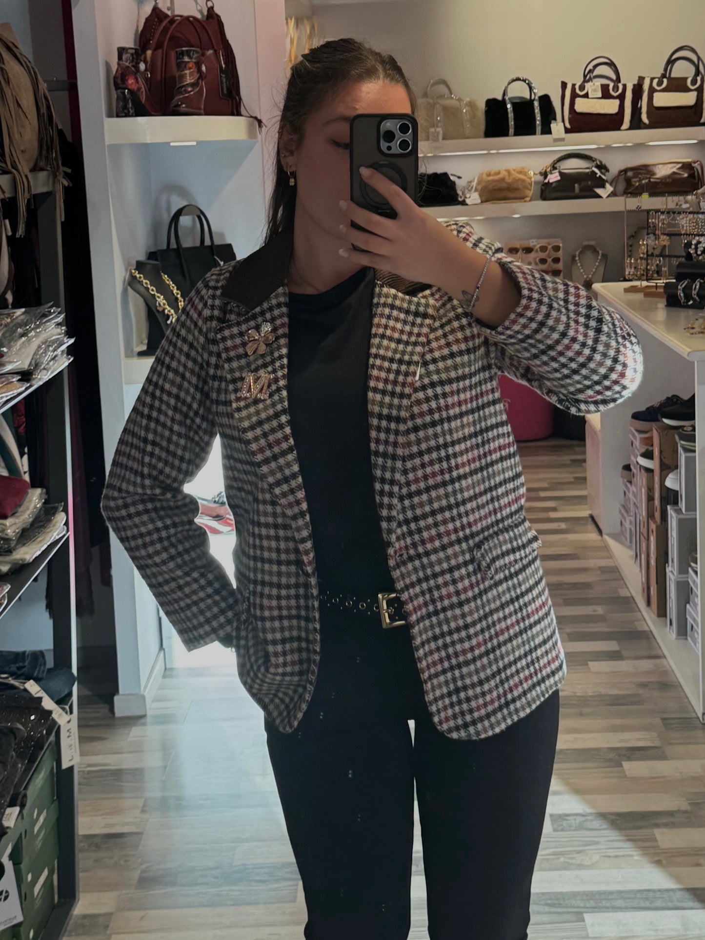 Giacca strutturata pied poule con dettagli