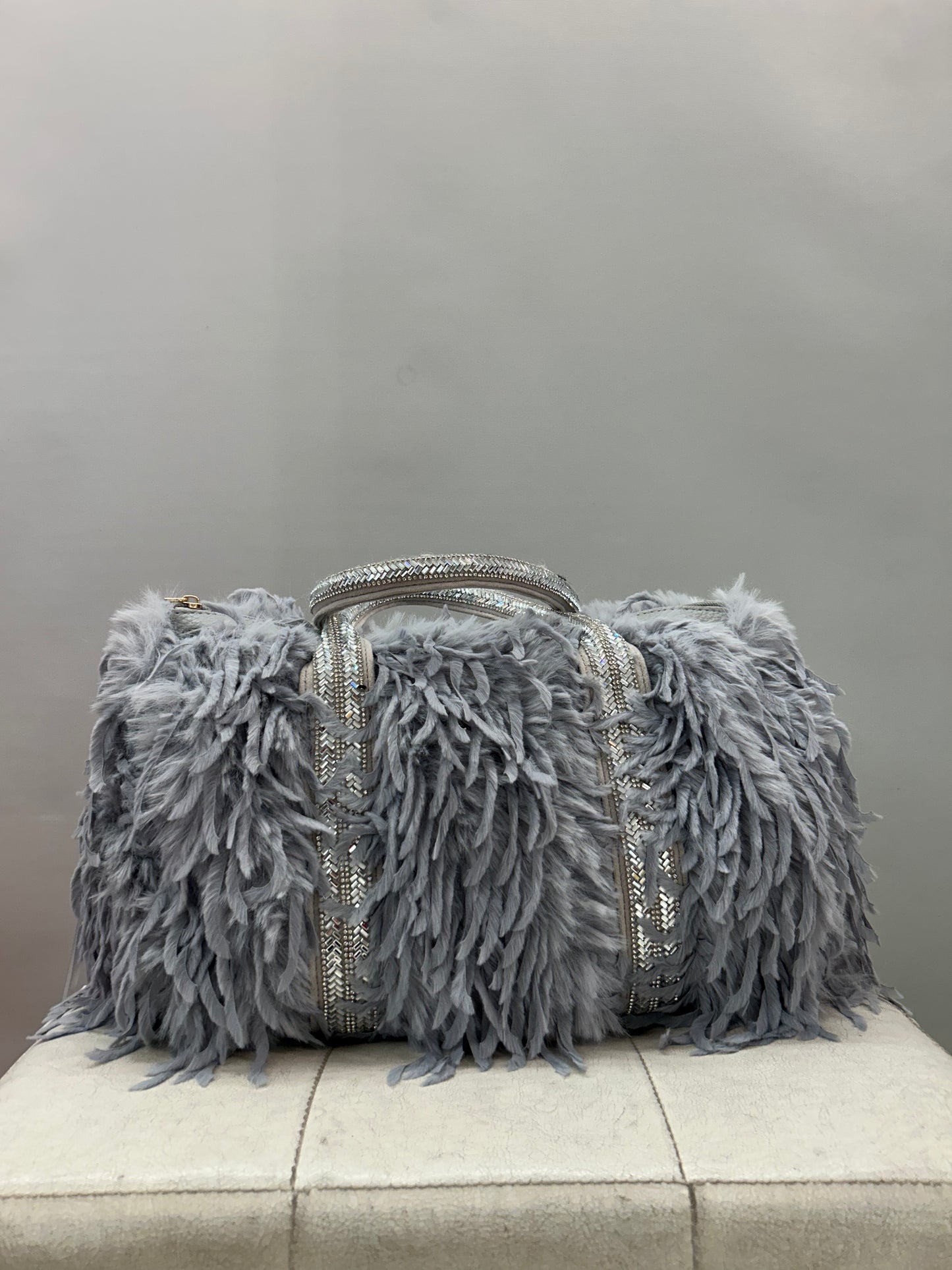 Bauletto MEDIUM Celeste con Pelo