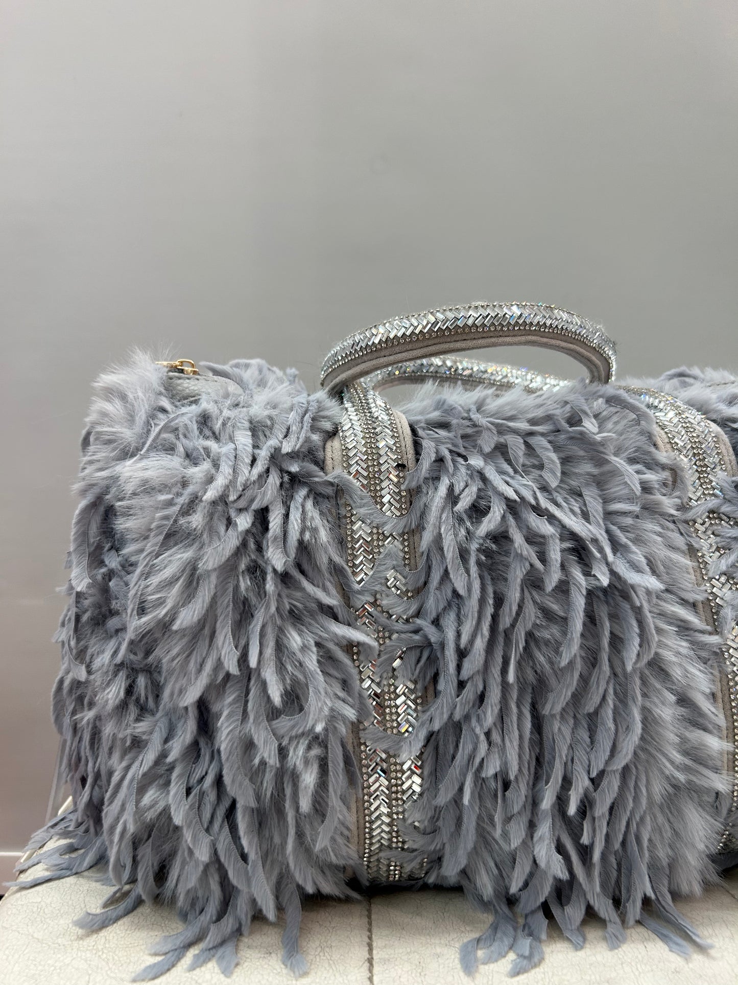 Bauletto MEDIUM Celeste con Pelo