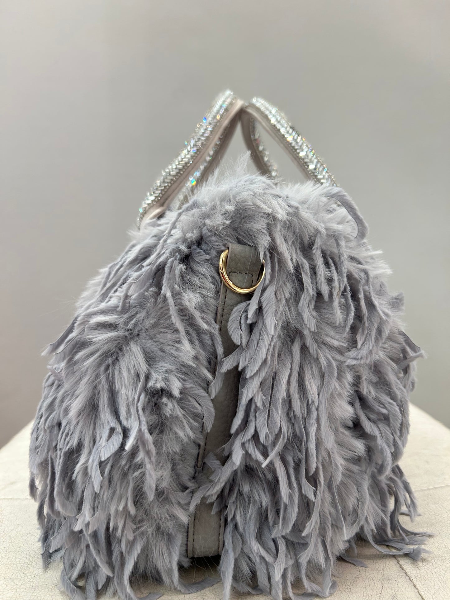 Bauletto MEDIUM Celeste con Pelo