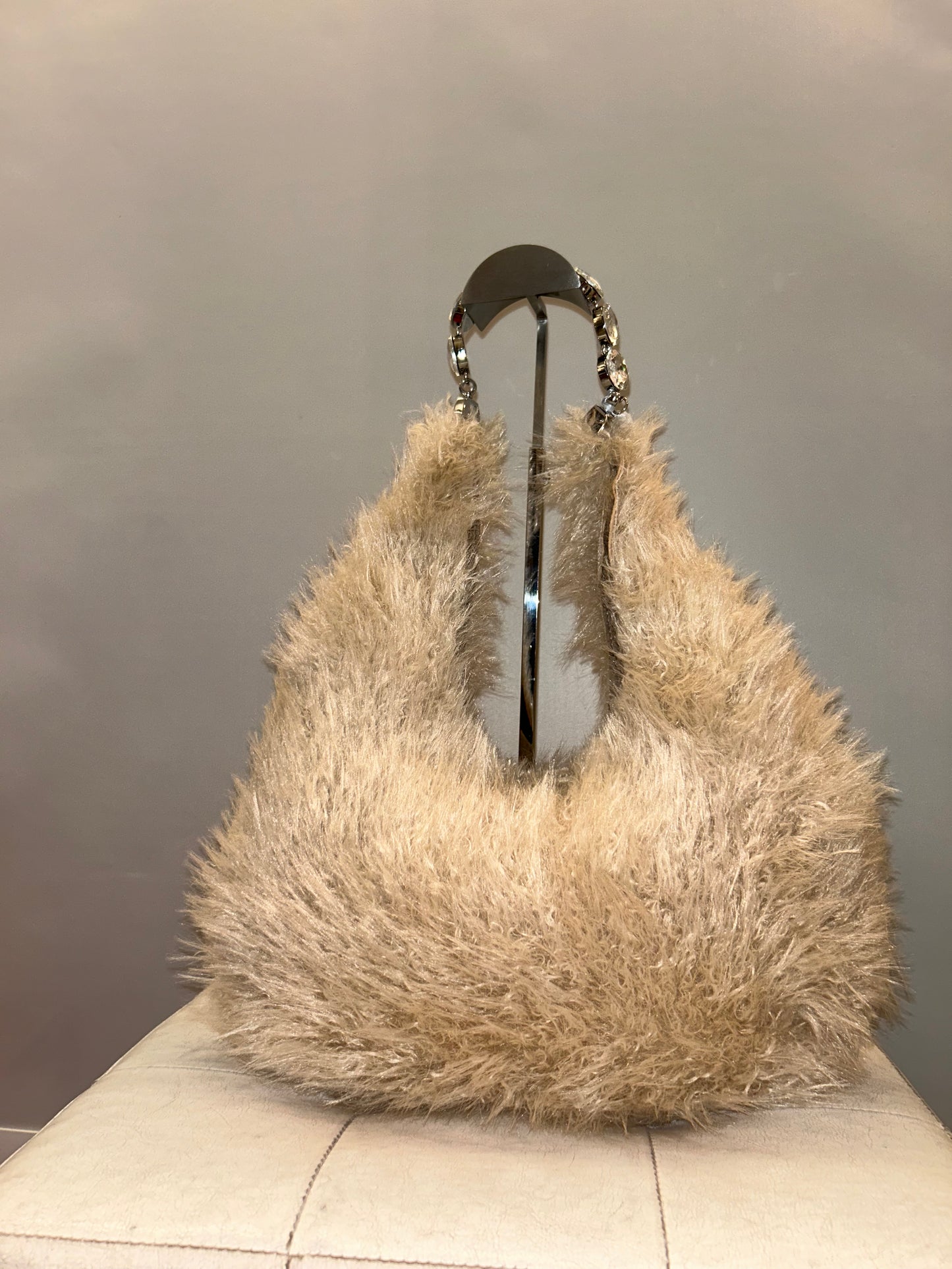 Borsa da spalla Beige con pelo