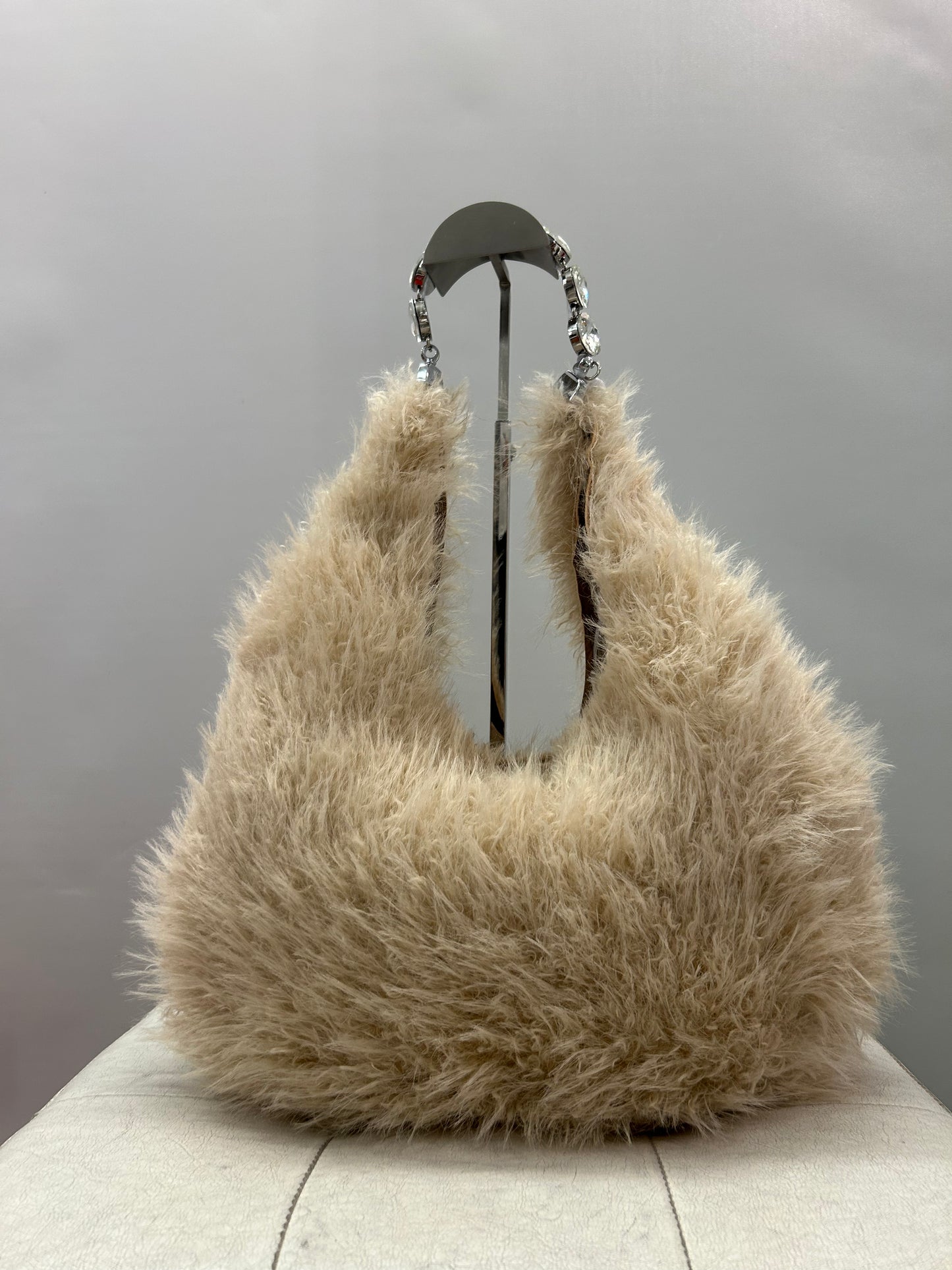 Borsa da spalla Beige con pelo