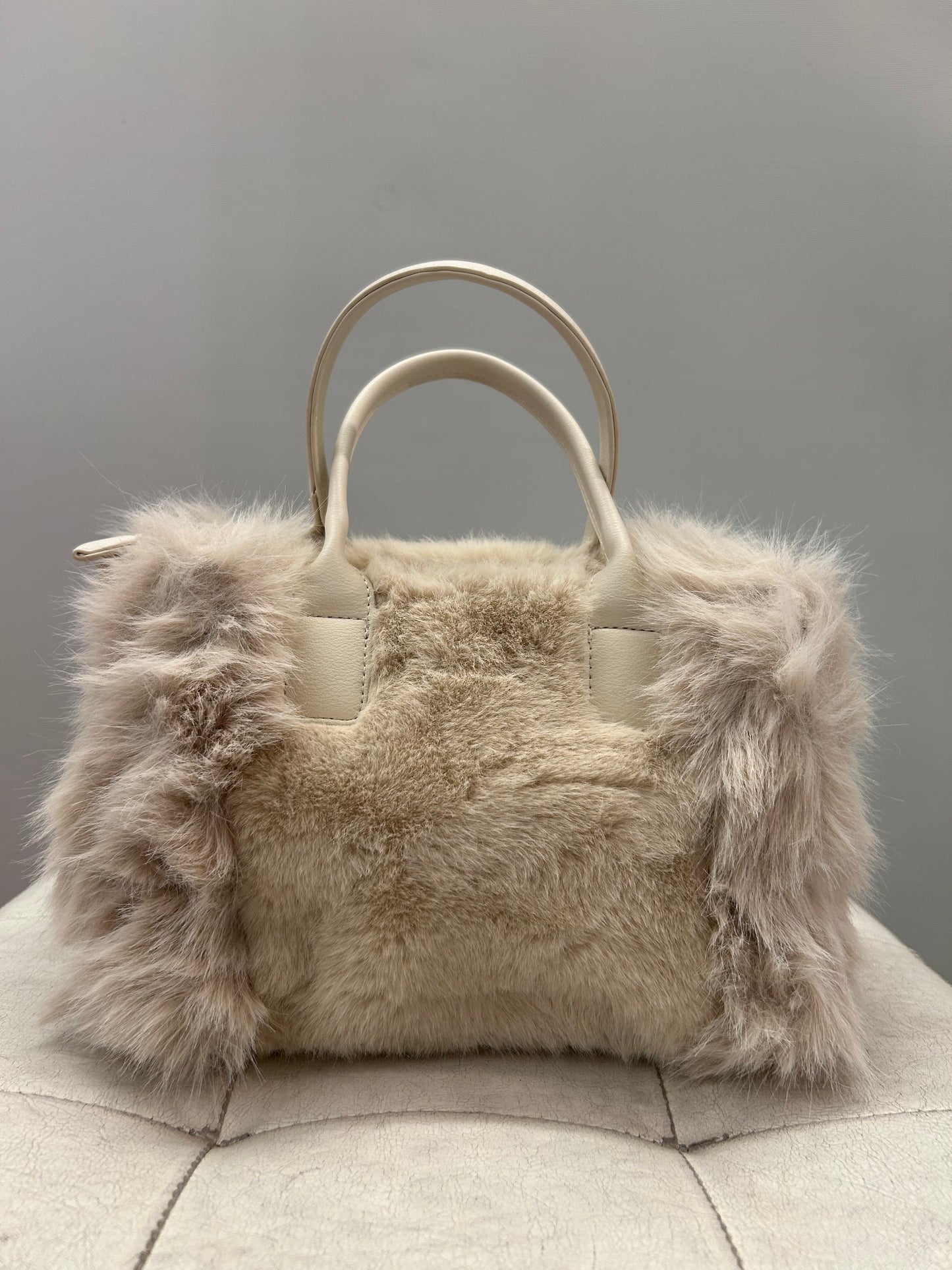 Borsa a mano Avorio SMALL con pelo