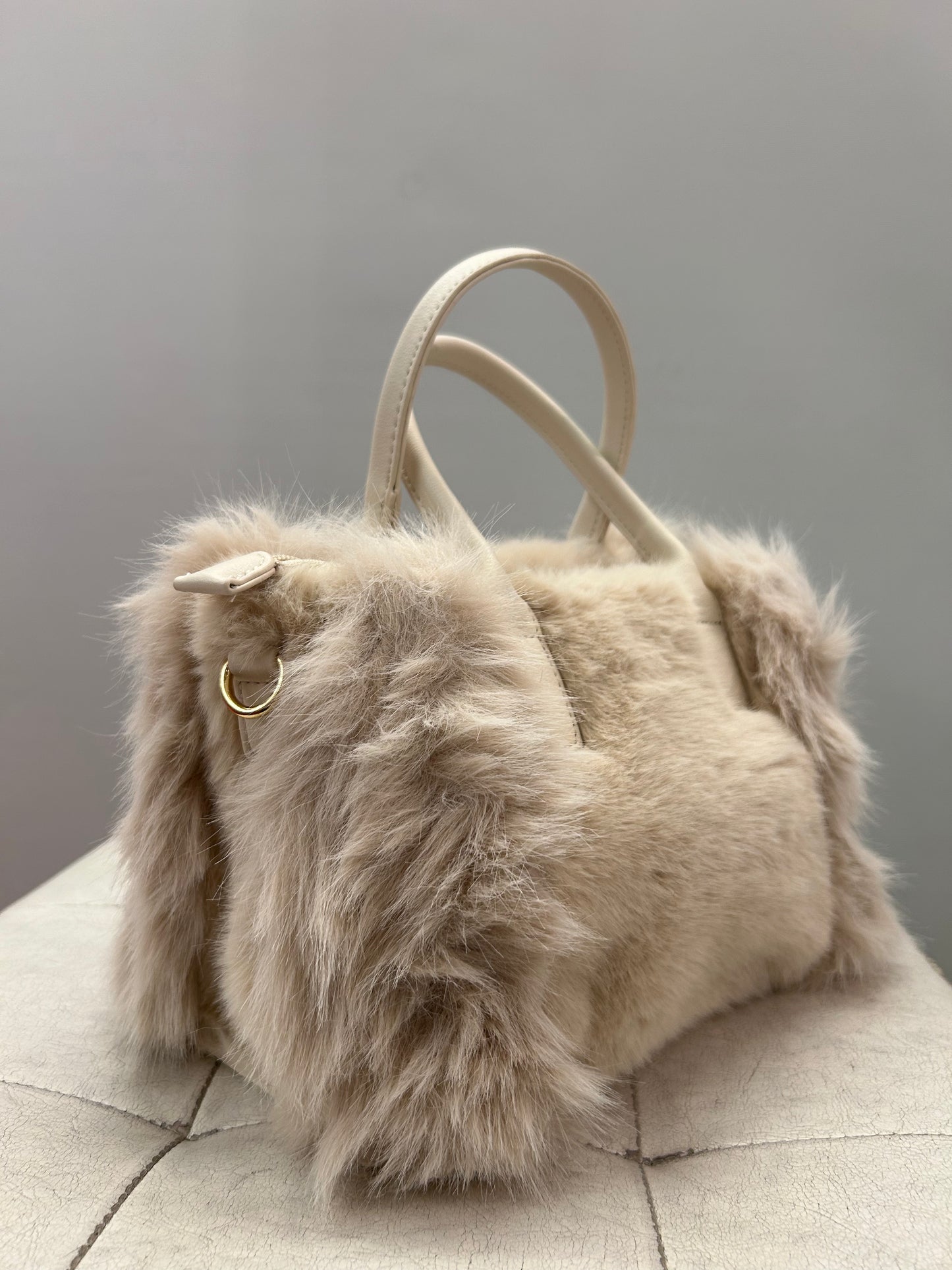 Borsa a mano Avorio SMALL con pelo