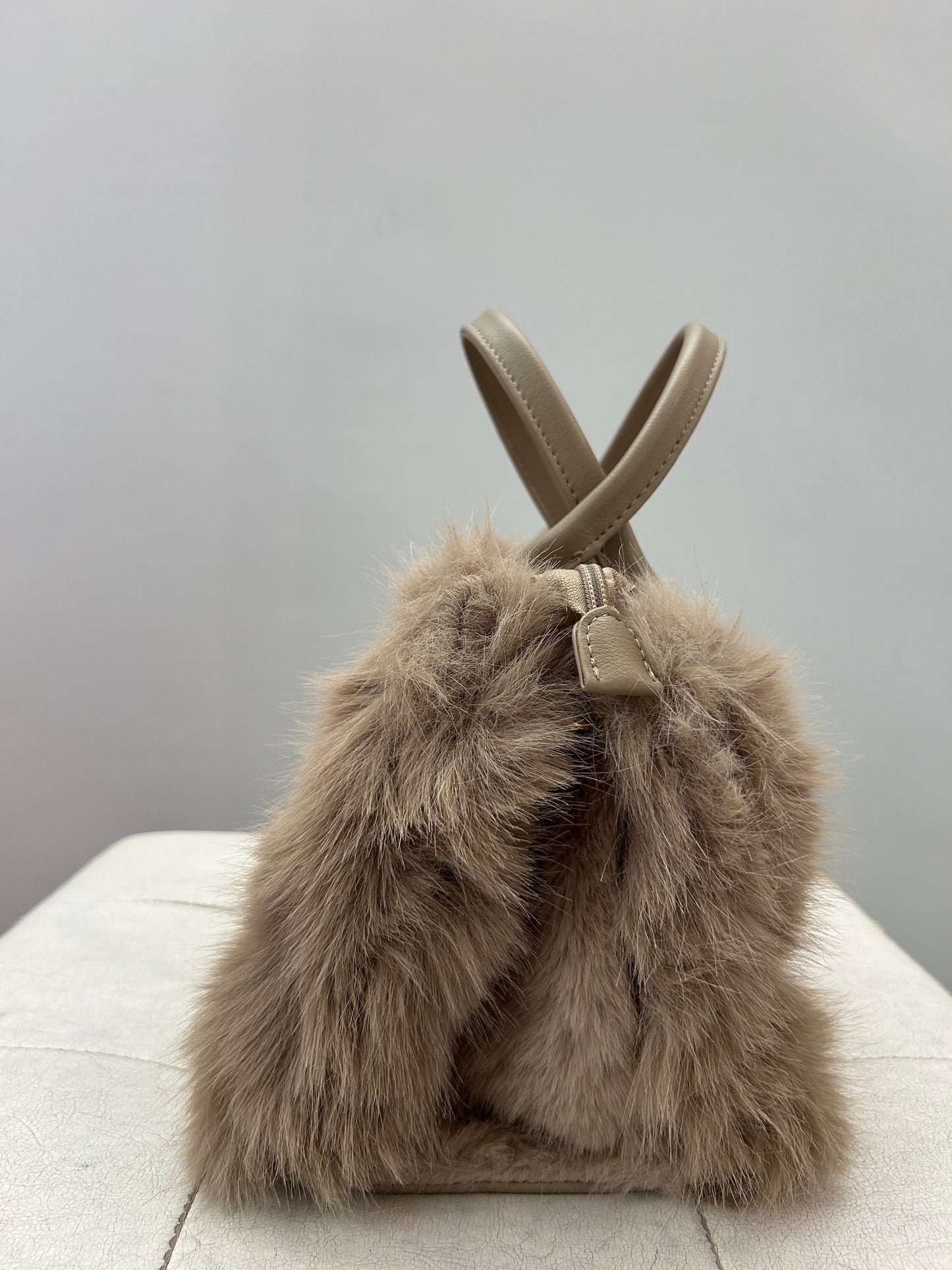 Borsa a mano Beige SMALL con pelo
